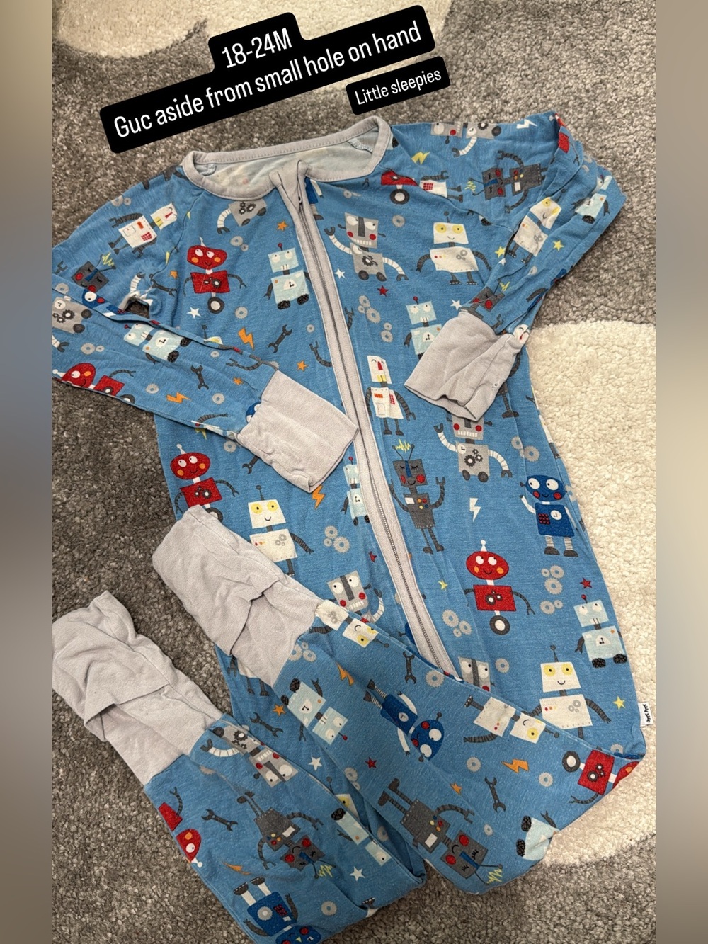 Little Sleepies Blue Robot Print Footless Pajama Sleeper